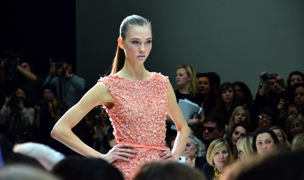 Karlie in peach Paris Haute Couture spring summer 2012
