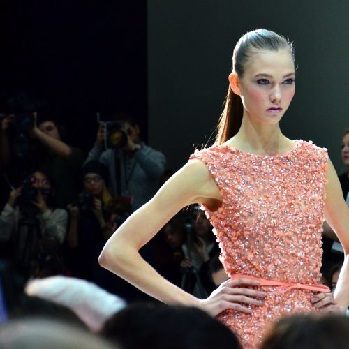 Karlie in peach Paris Haute Couture spring summer 2012
