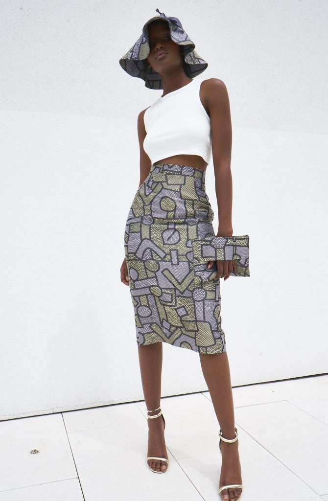 Jupe fourreau amaranthe tissu imprime motifs africain