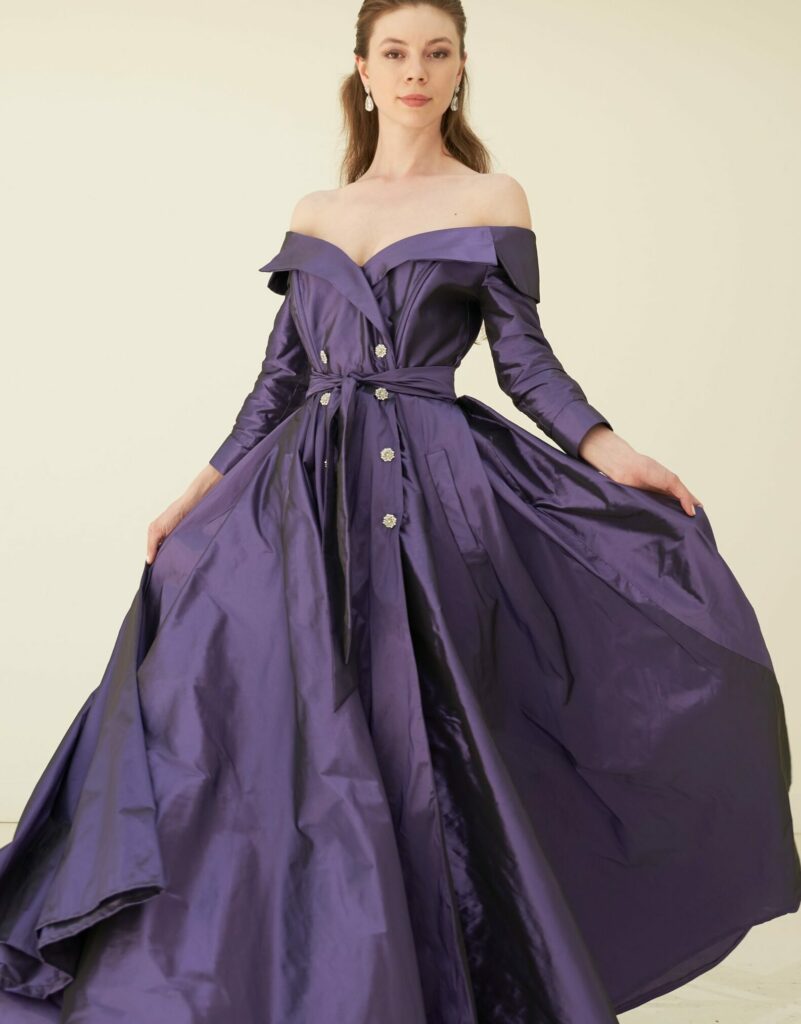 Robe de gala en taffetas ecole de mode Bruxelles